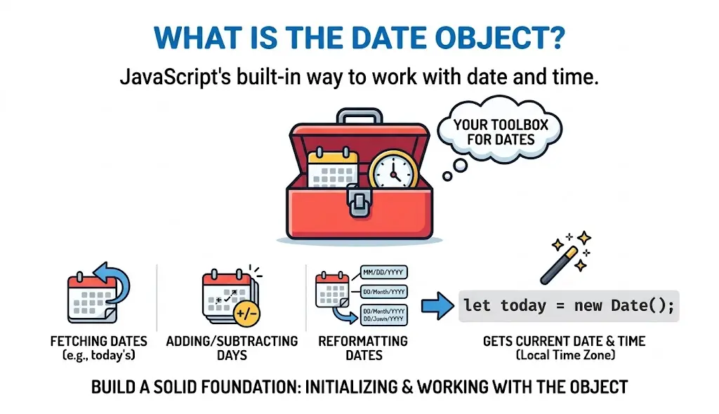 JavaScript Date object with calendar and date manipulation tools.