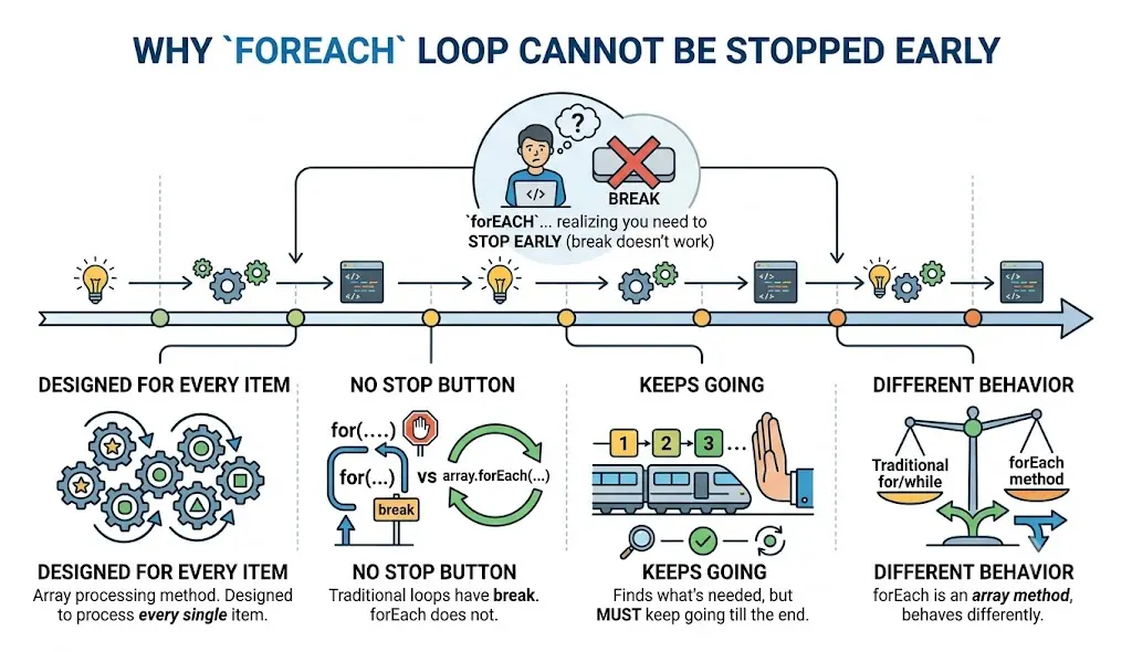 Why forEach loops cannot be stopped early.