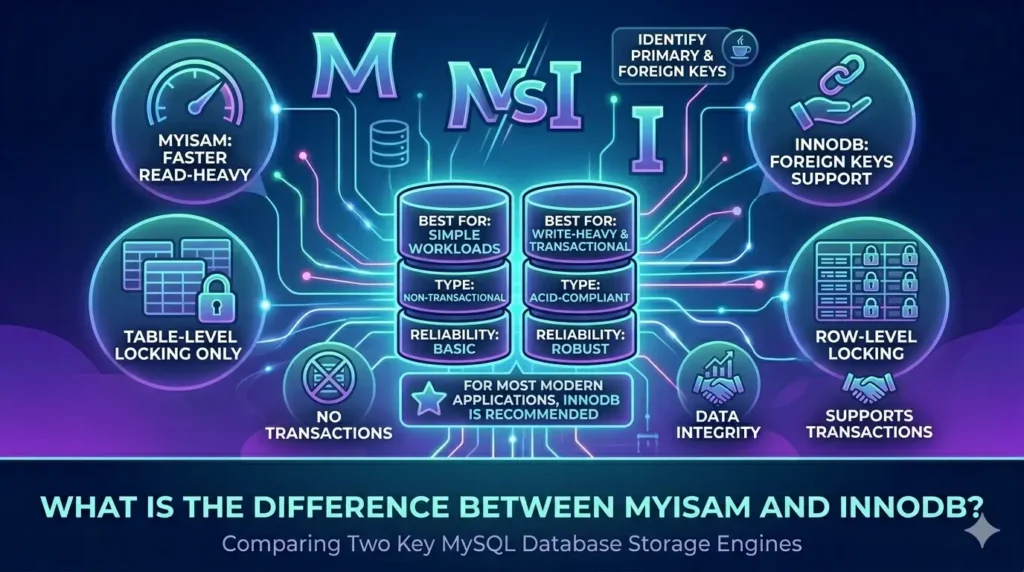 35. What is the difference between MyISAM and InnoDB?