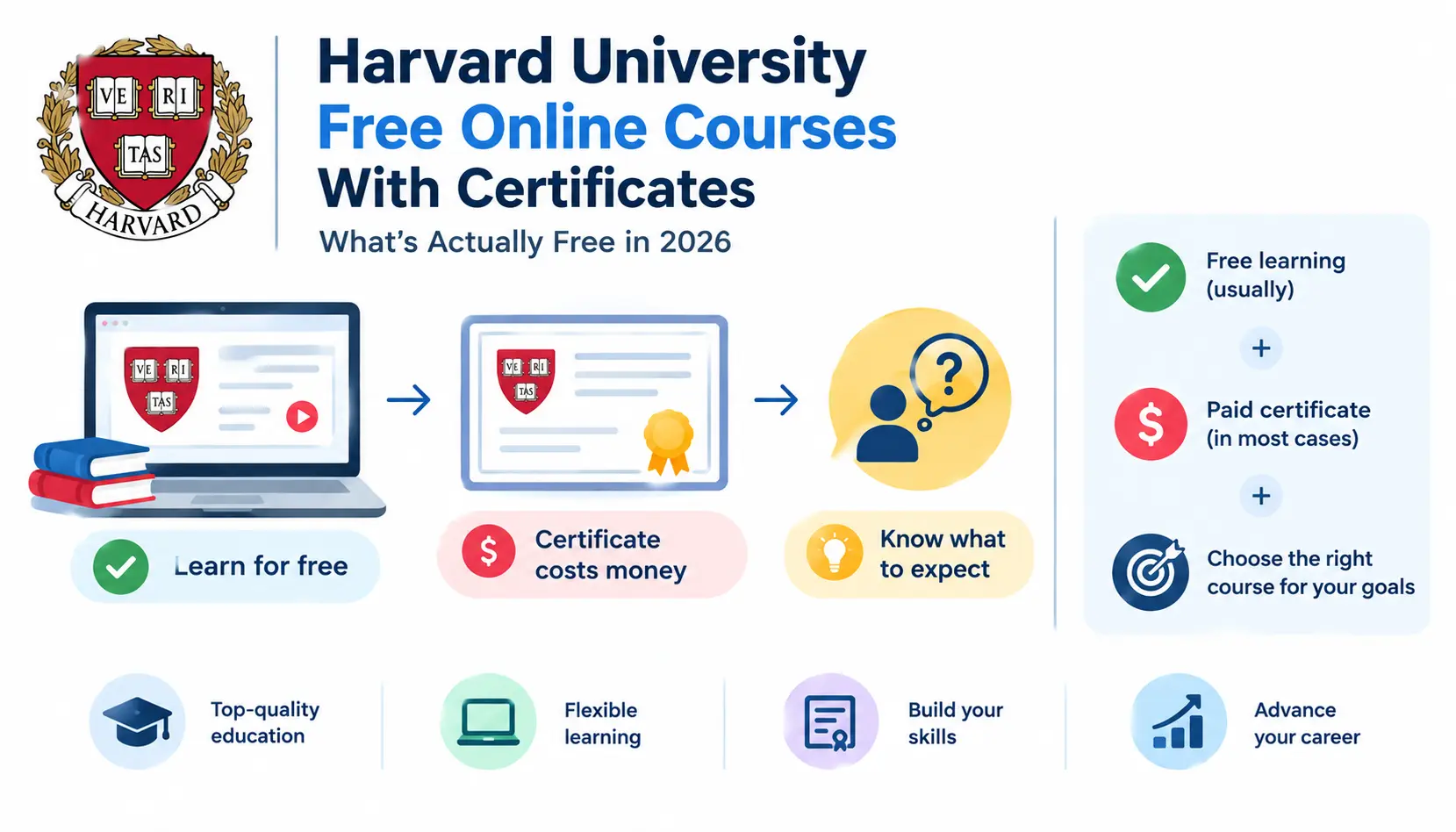 Harvard free online courses and certificate costs infographic