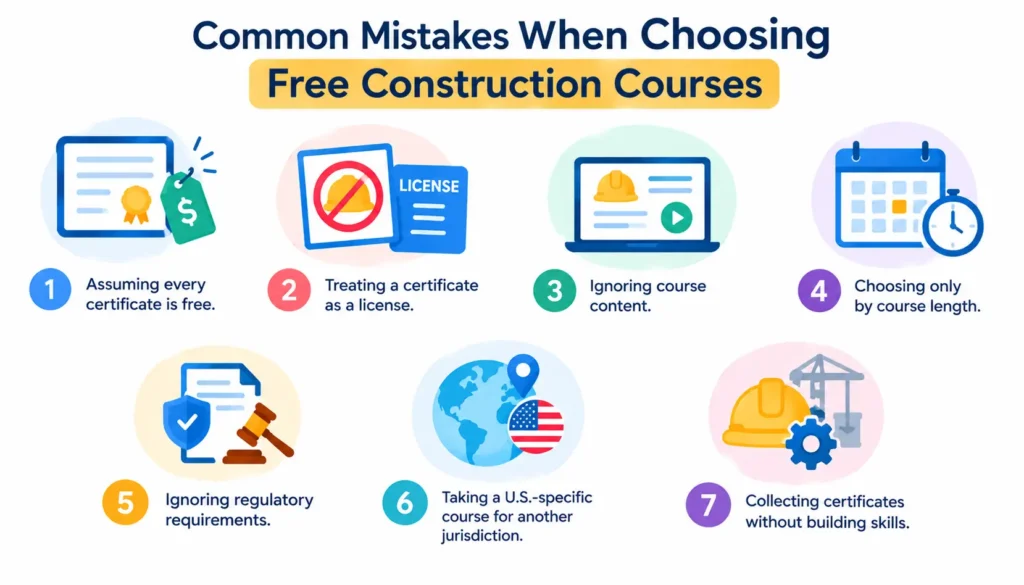 Common mistakes when choosing free construction courses infographic