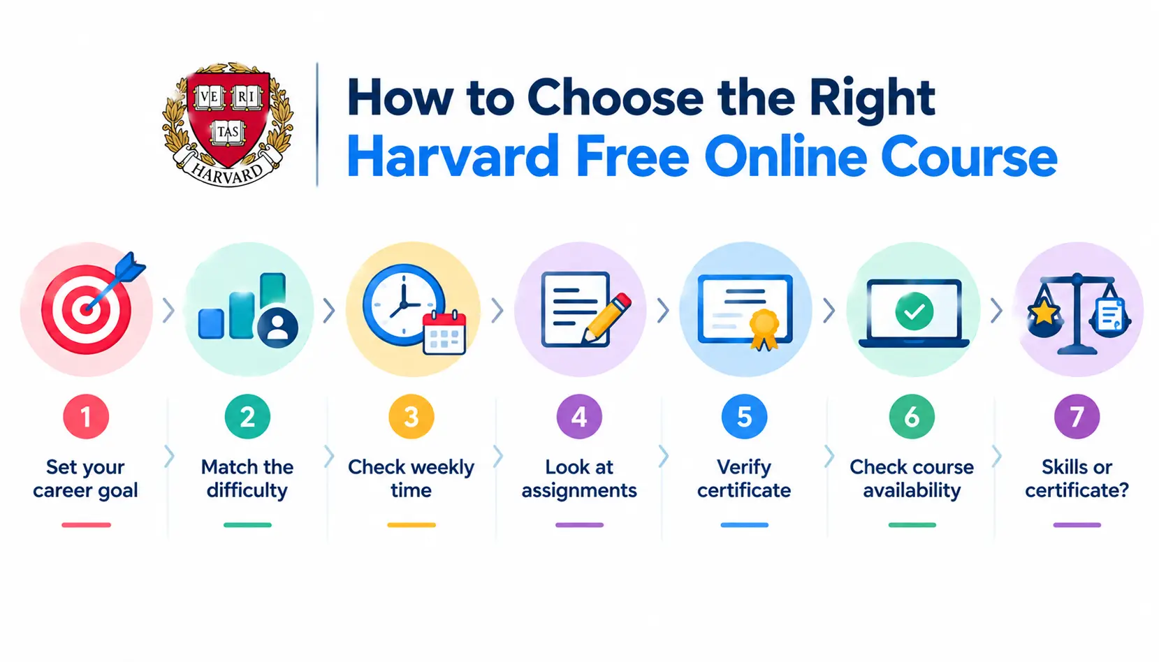 Seven steps for choosing the right Harvard free online course infographic