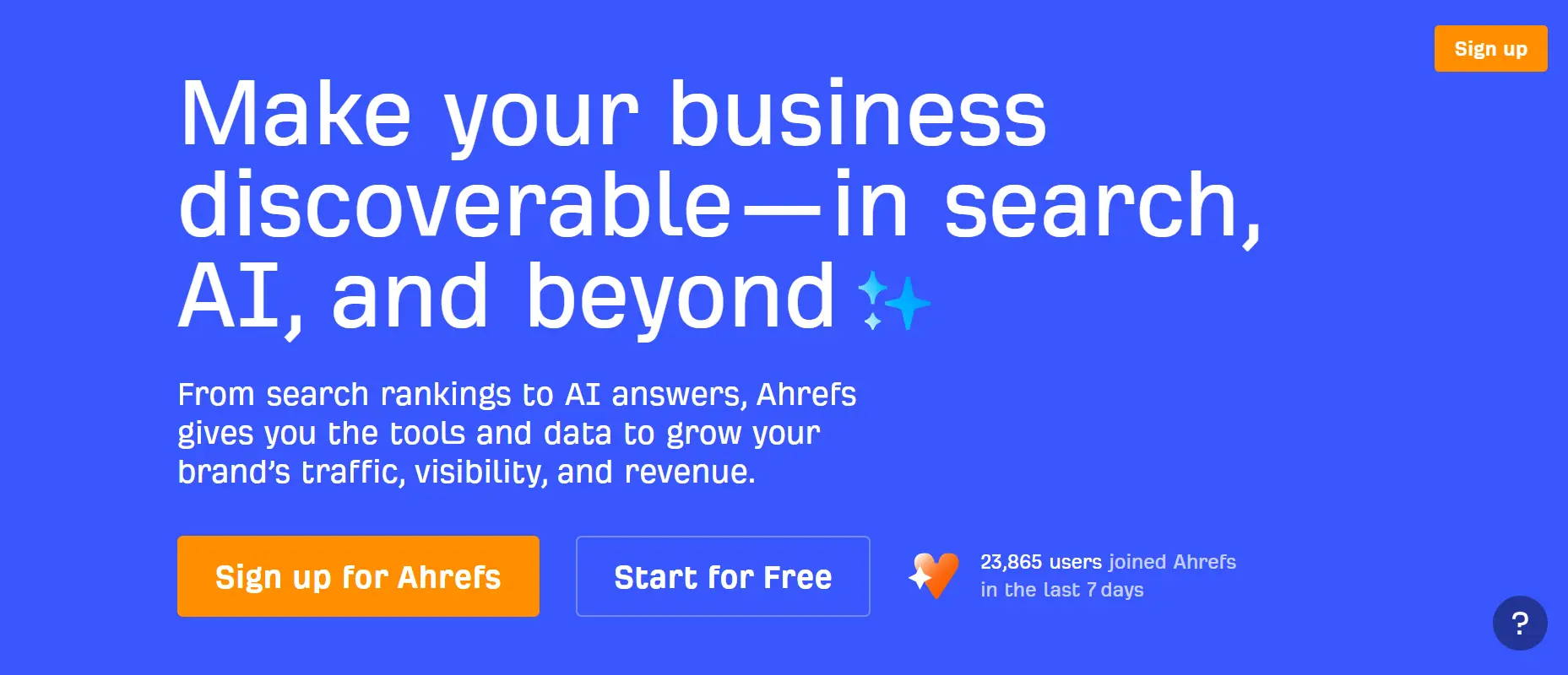 Homepage of Ahrefs