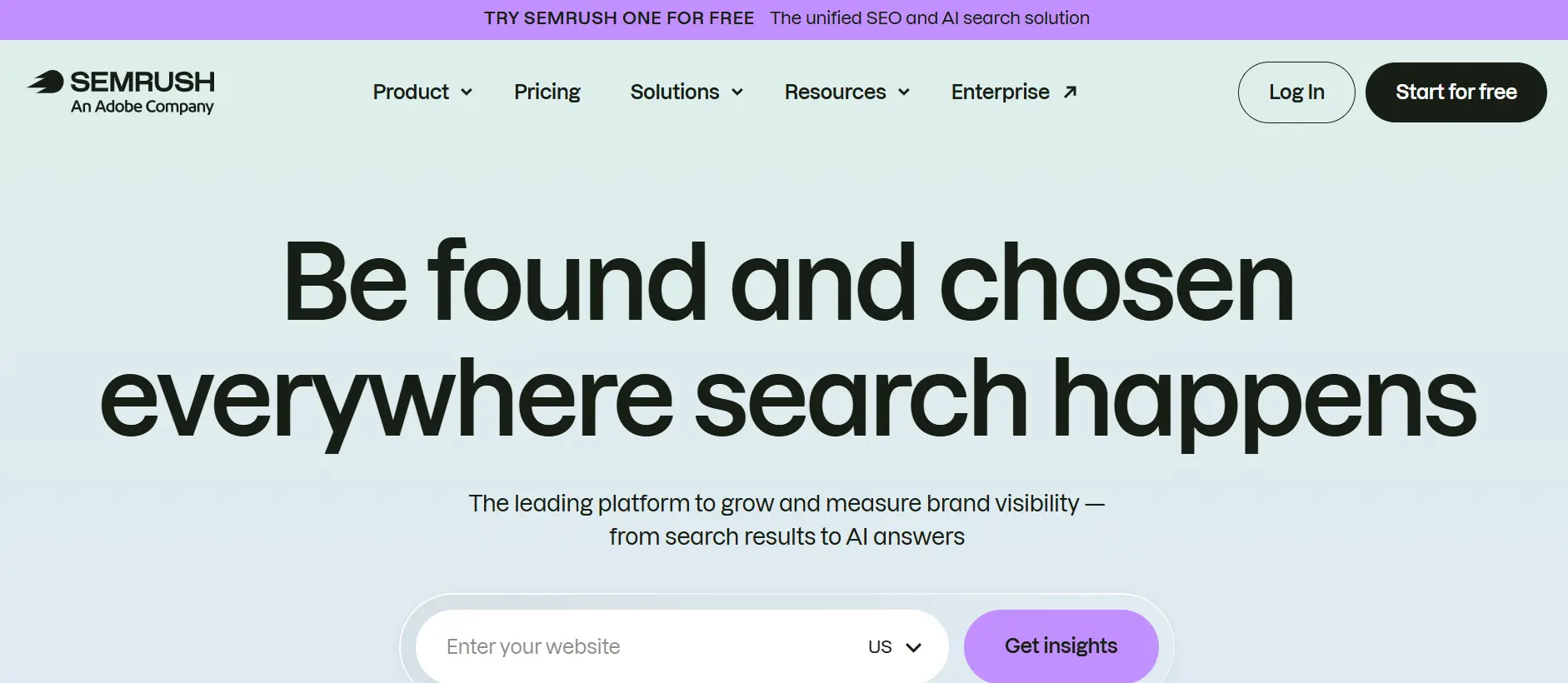 Homepage of Semrush